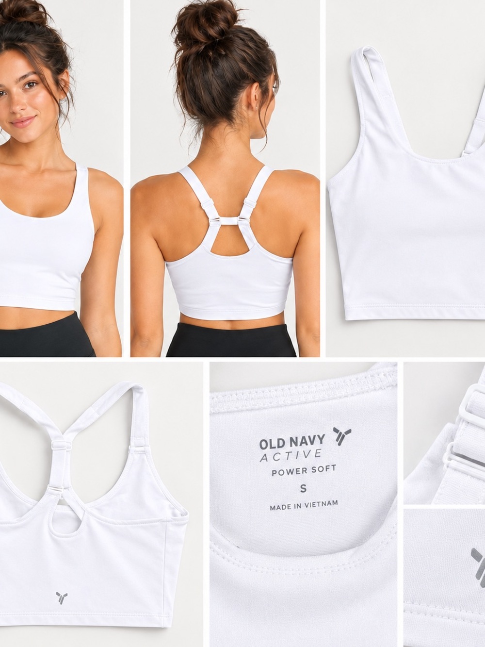 Old Navy Active White Power Soft Sports Bra with Racerback